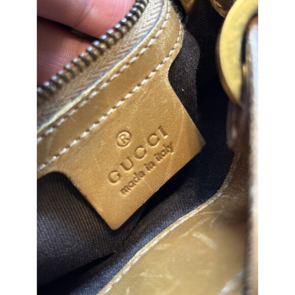 Gucci GG Monogram Shoulder Bag Vintage Brown Gold Canvas Leather Authentic - Picture 3 of 13
